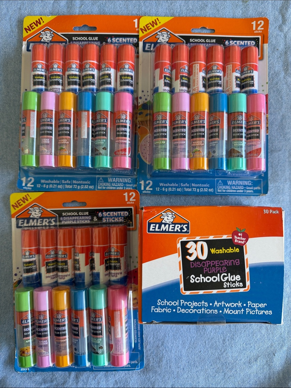 Elmers glue stick bundle! 3 sets of 12 (including scented!) and 1 box of 30 NEW